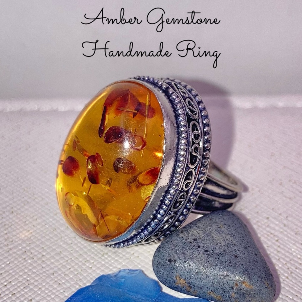 Sweet Amber Gemstone Handmade Ring